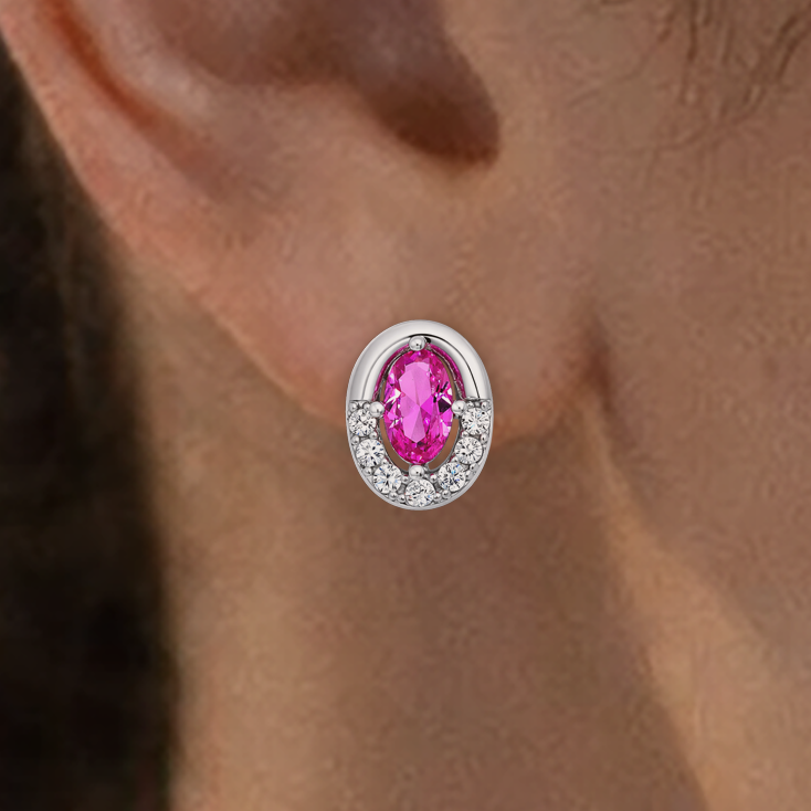 Boucles d’Oreilles Ovales Argent 925 Rhodié & Zirconium Rose
