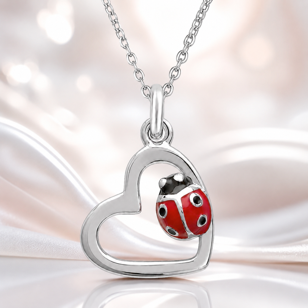 Collier Coccinelle Cœur en Argent 925 Rhodié & Laque Rouge