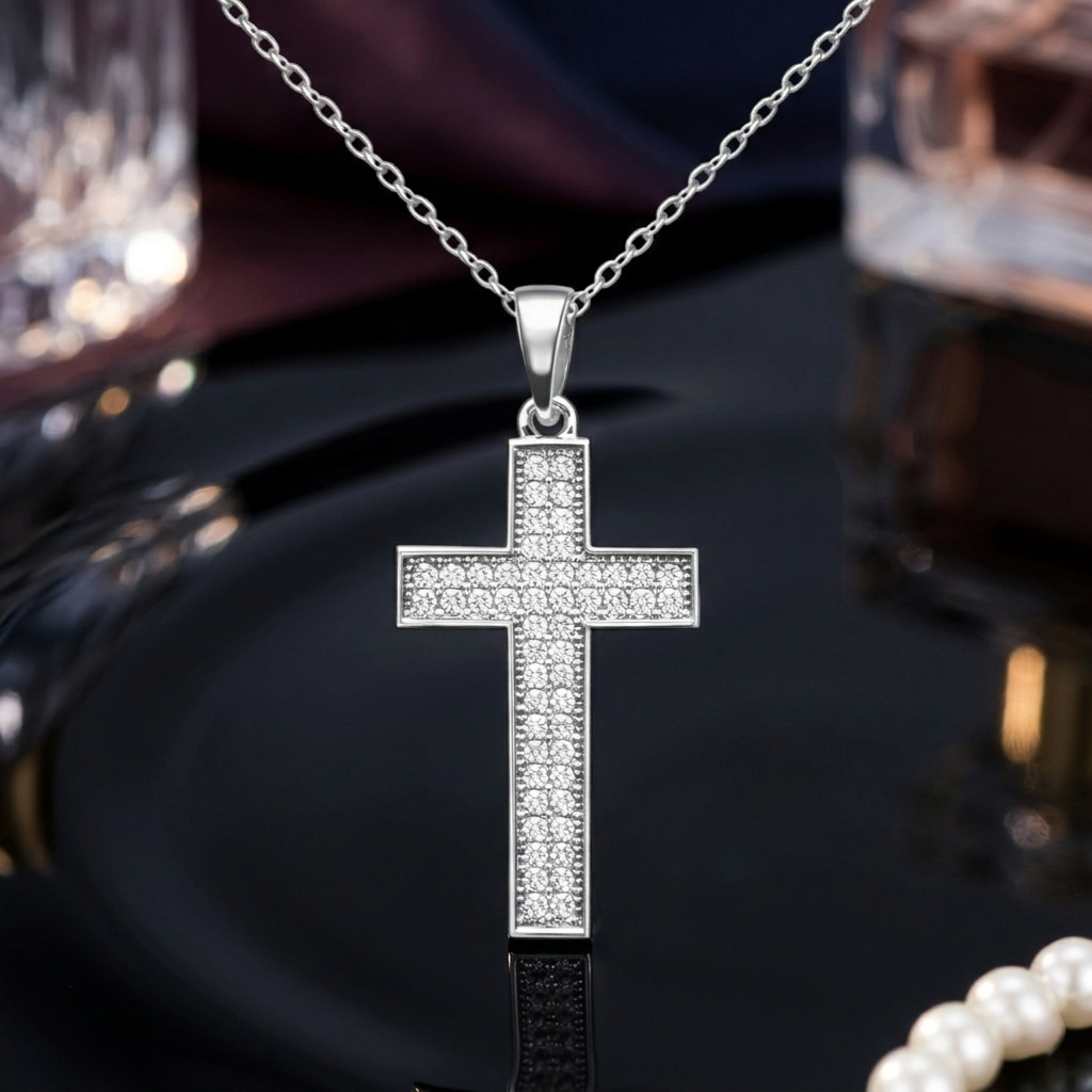 Collier Croix Orinae – Argent 925 Rhodié & Zirconium Microserti