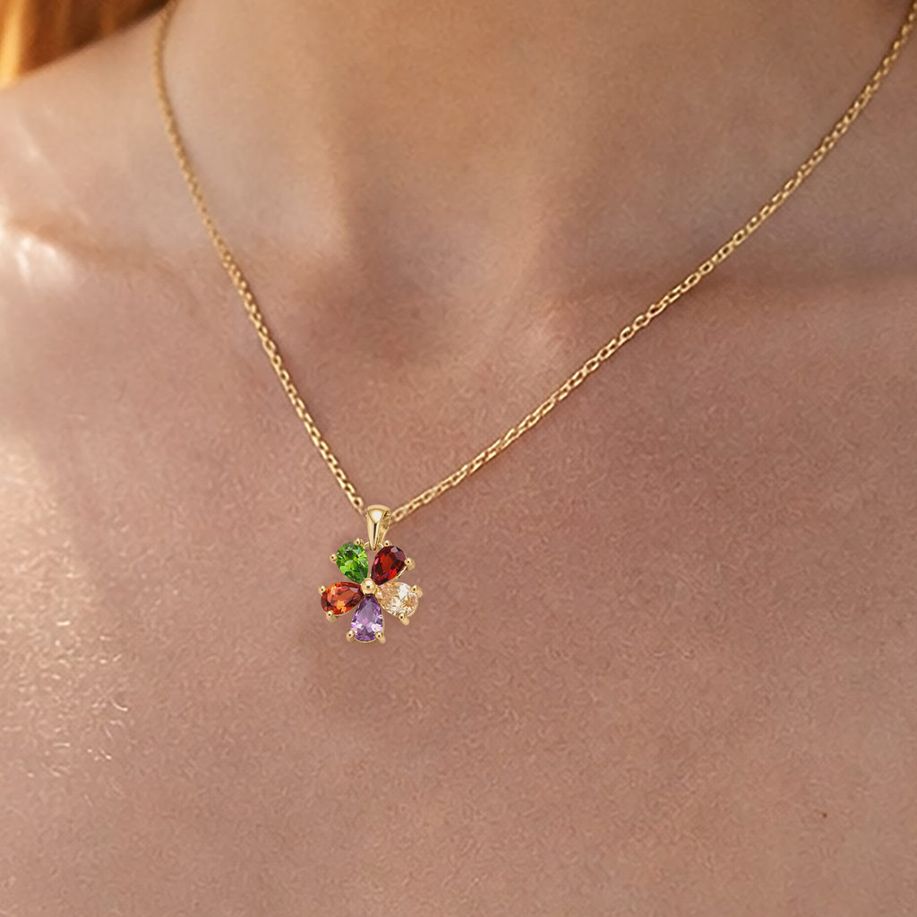 Collier Fleur Multicolore – Plaqué Or 18 Carats & Zirconium