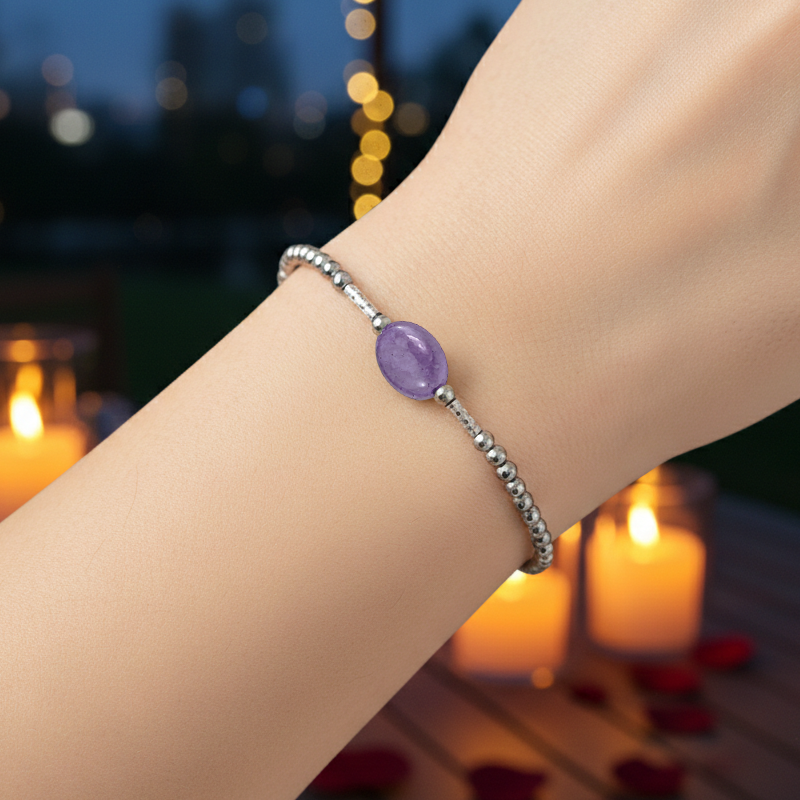 Bracelet en Argent 925 Rhodié & Améthyste