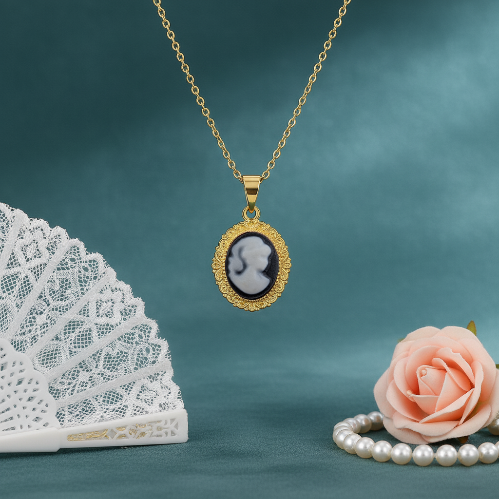 Collier Camée noir – Plaqué Or - Élégance intemporelle & charme vintage