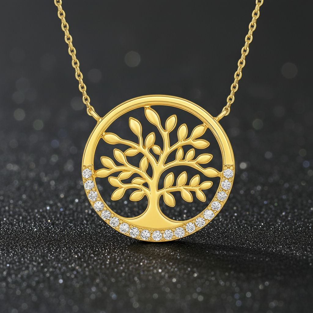 Collier Arbre de Vie – Plaqué Or & Zirconium | Chaîne 40 + 5 cm