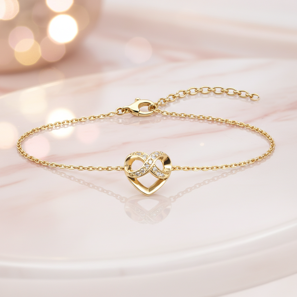 Bracelet Cœur Infini en Plaqué Or 18 Carats & Zirconium