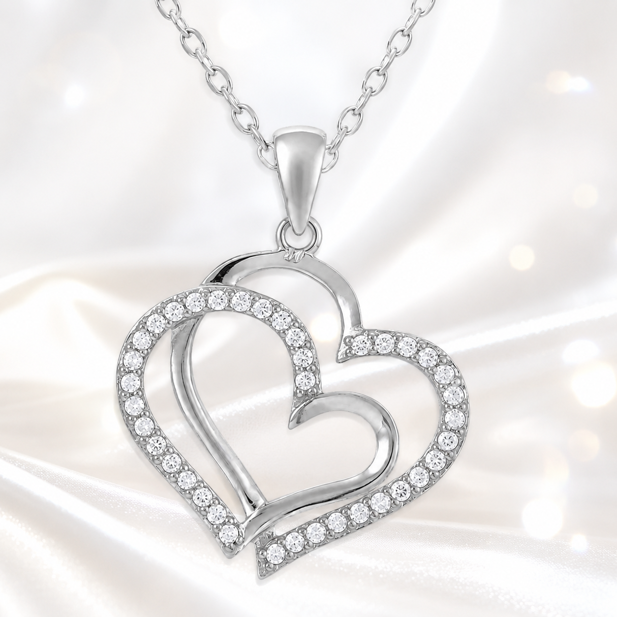 Collier Cœurs Entrelacés en Argent 925 Rhodié & Zirconiums