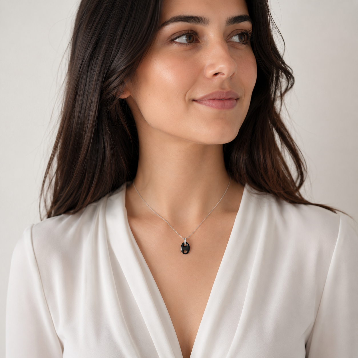 Collier Céramique Noire & Argent 925 Rhodié