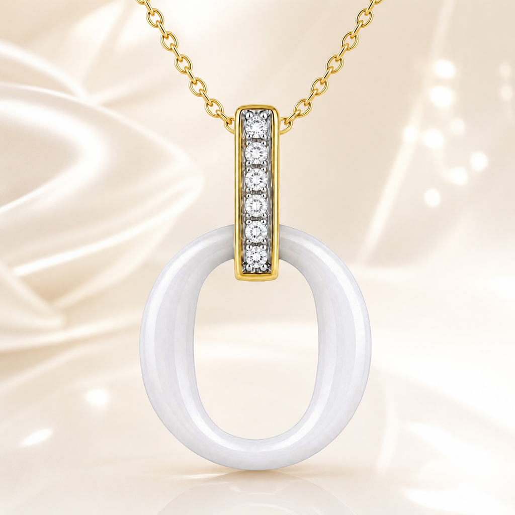 Collier Céramique Blanche & Zirconiums – Plaqué Or 18 Carats