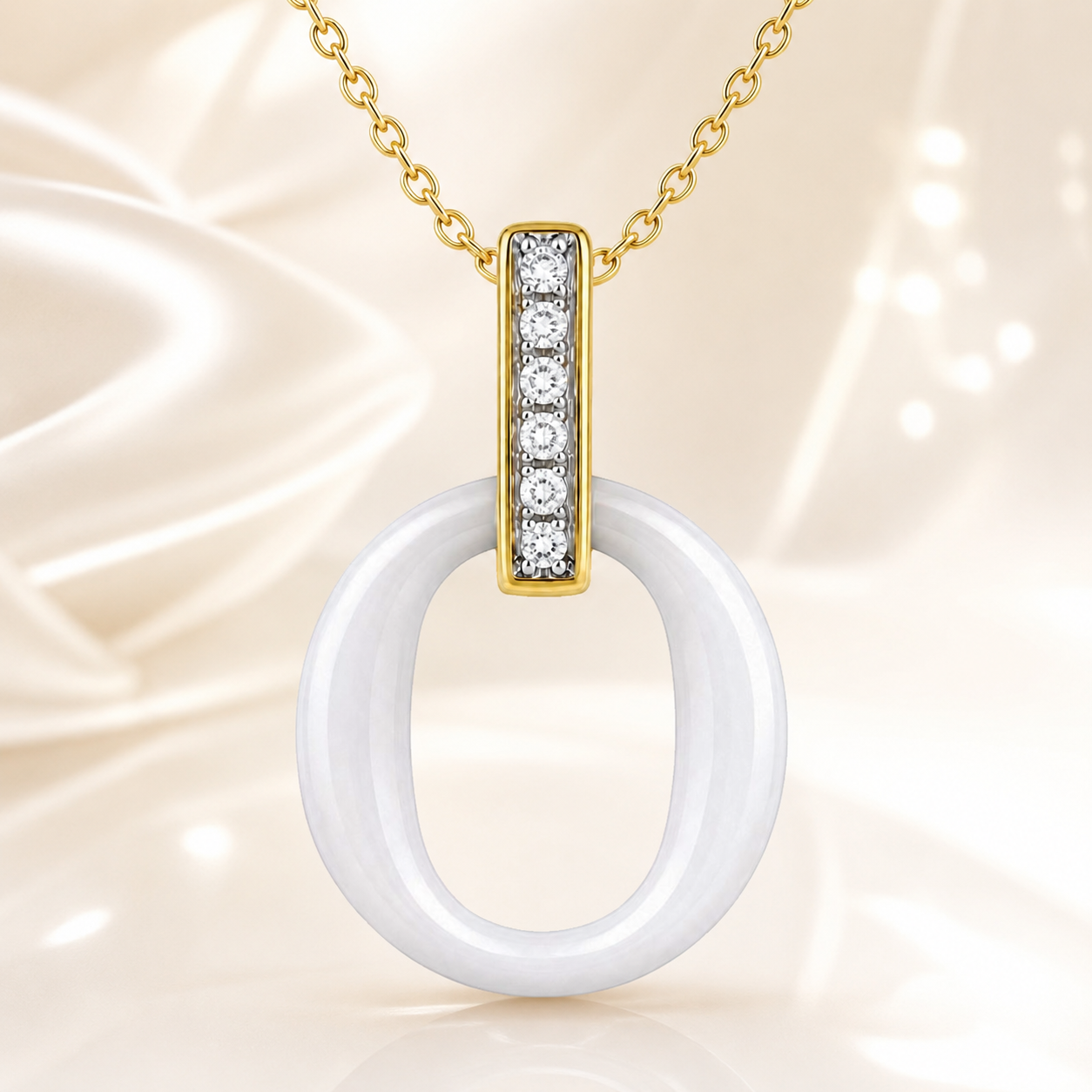 Collier Céramique Blanche & Zirconiums – Plaqué Or 18 Carats