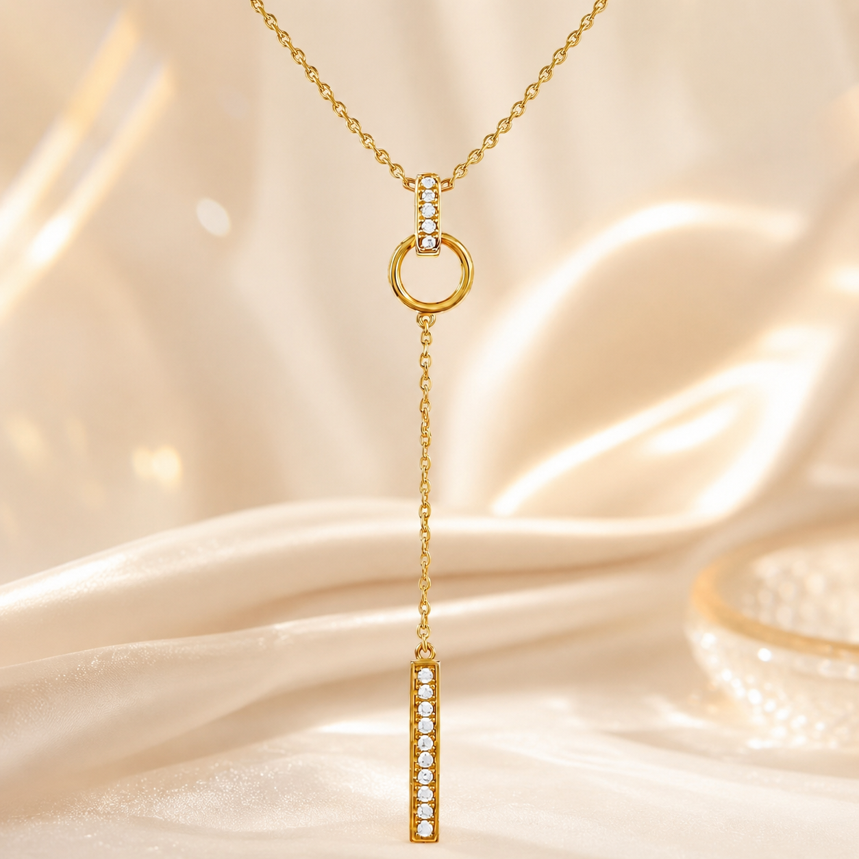 Collier Y Plaqué Or 18 Carats & Zirconiums