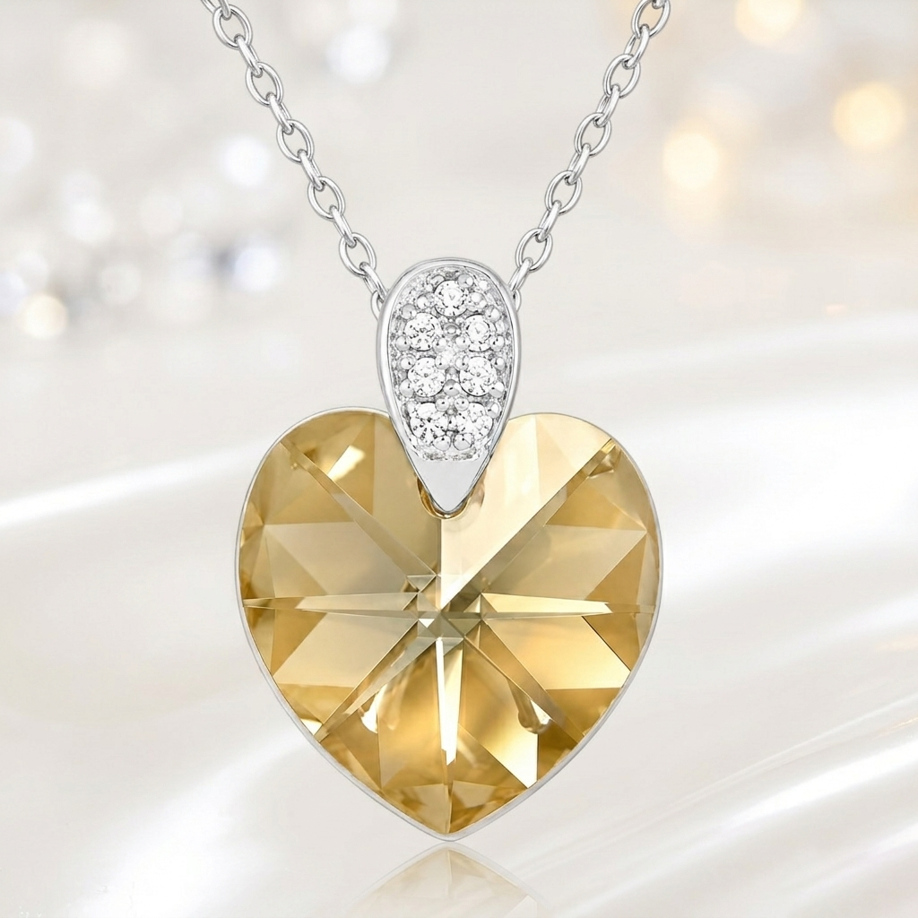 Collier Cœur Cristal & Zirconiums en Argent 925 Rhodié
