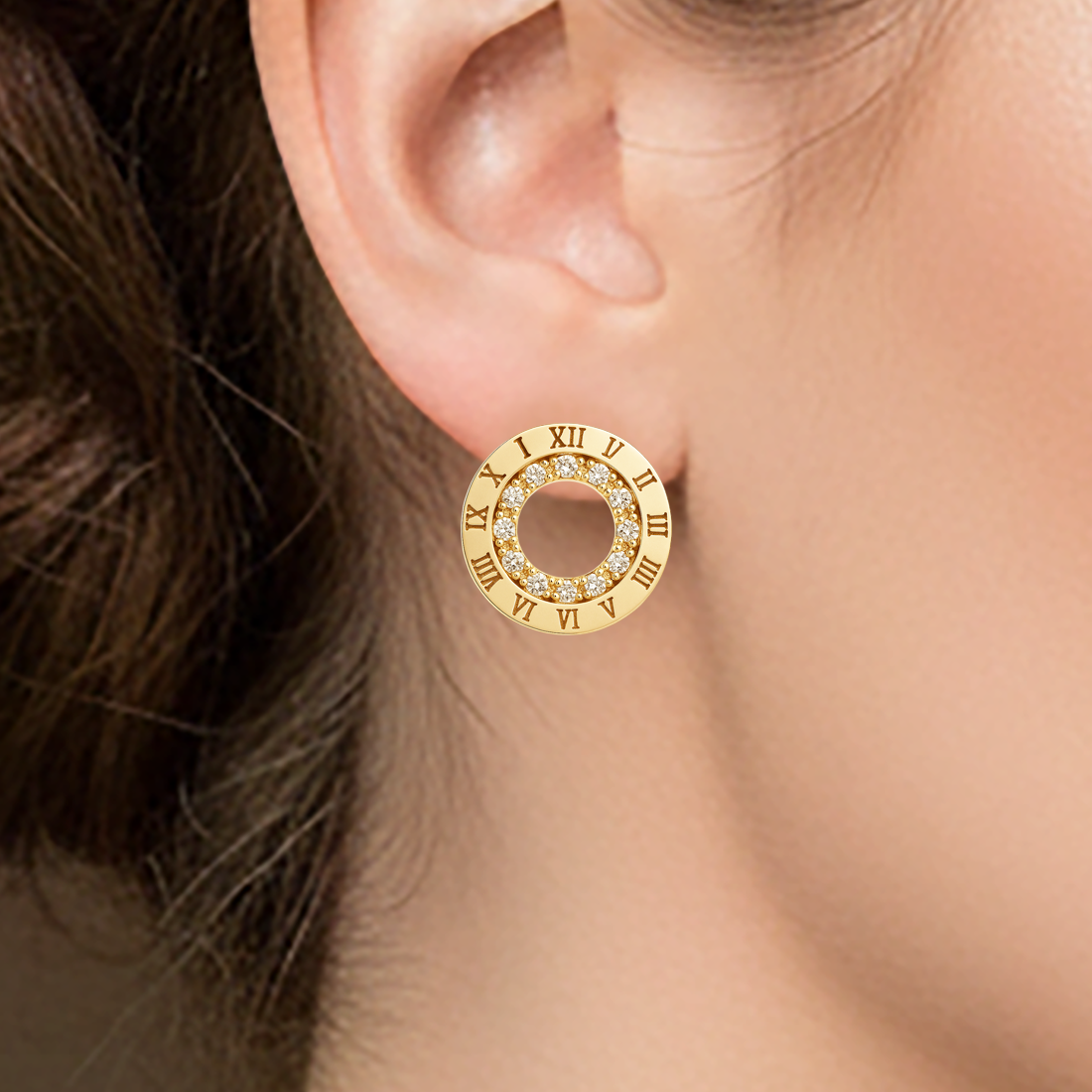 Boucles d’oreilles Cercle Romain – Plaqué Or & Zirconium – Style Luxueux