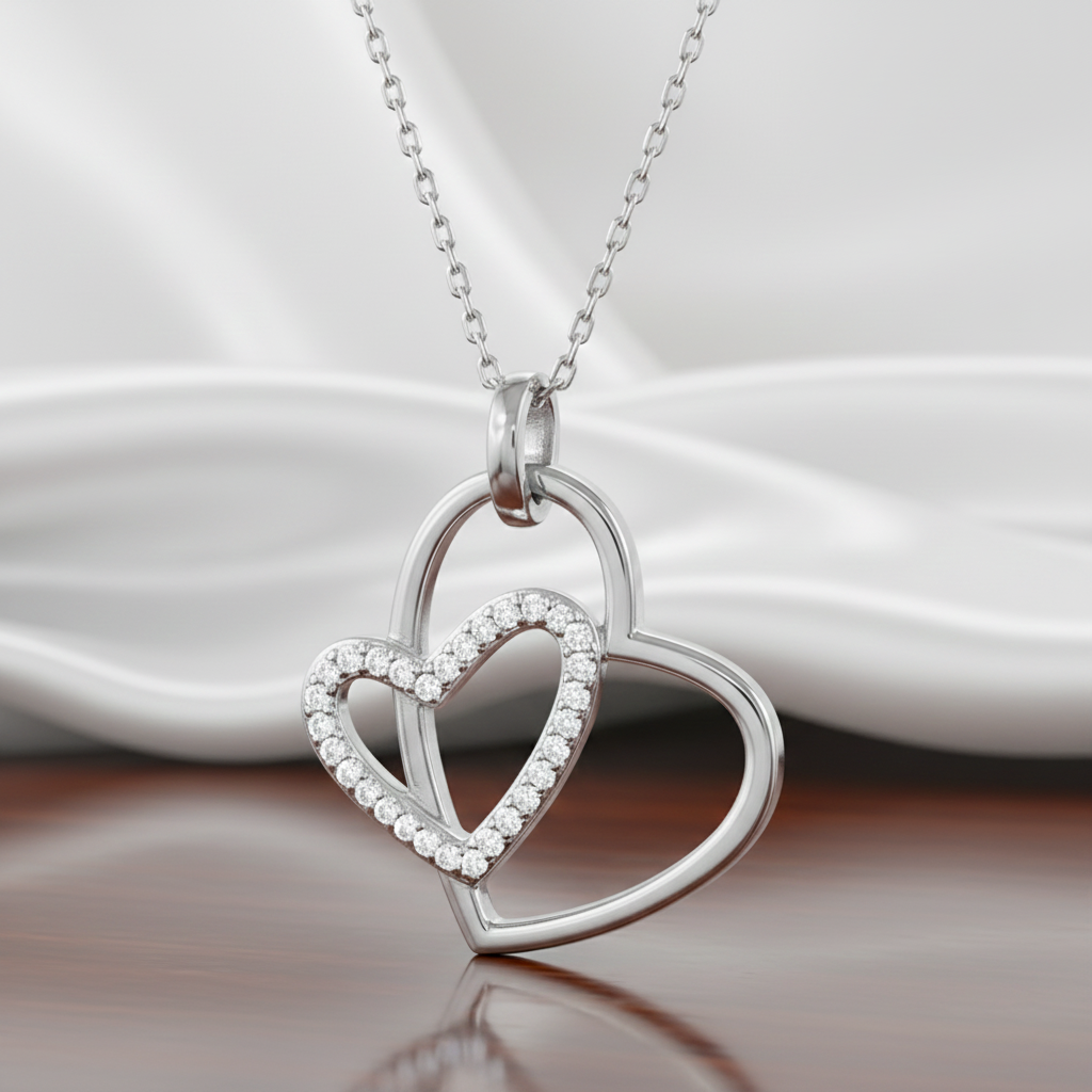 Collier Cœur Entrelacé en Argent 925 Rhodié & Zirconium