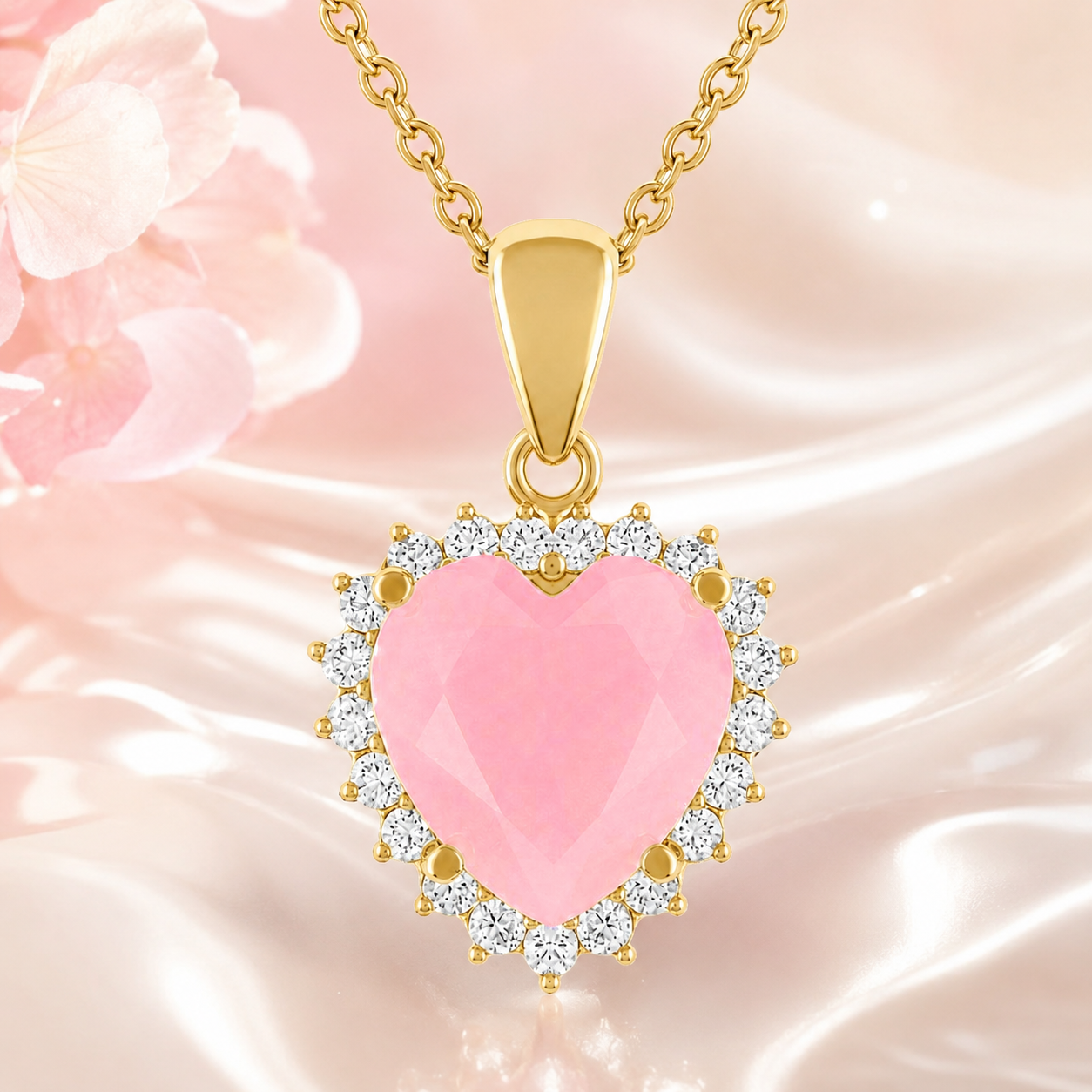 Collier Cœur Rose – Plaqué Or Jaune 18 Carats