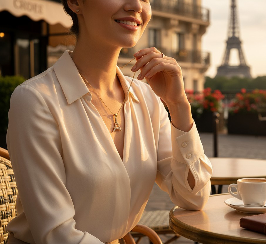 Collier Eiffel • Plaqué Or & Zirconium – Chaîne 40 + 5 cm