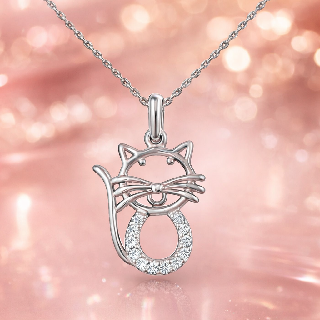Collier Chat Élégance – Argent 925 Rhodié & Zirconiums