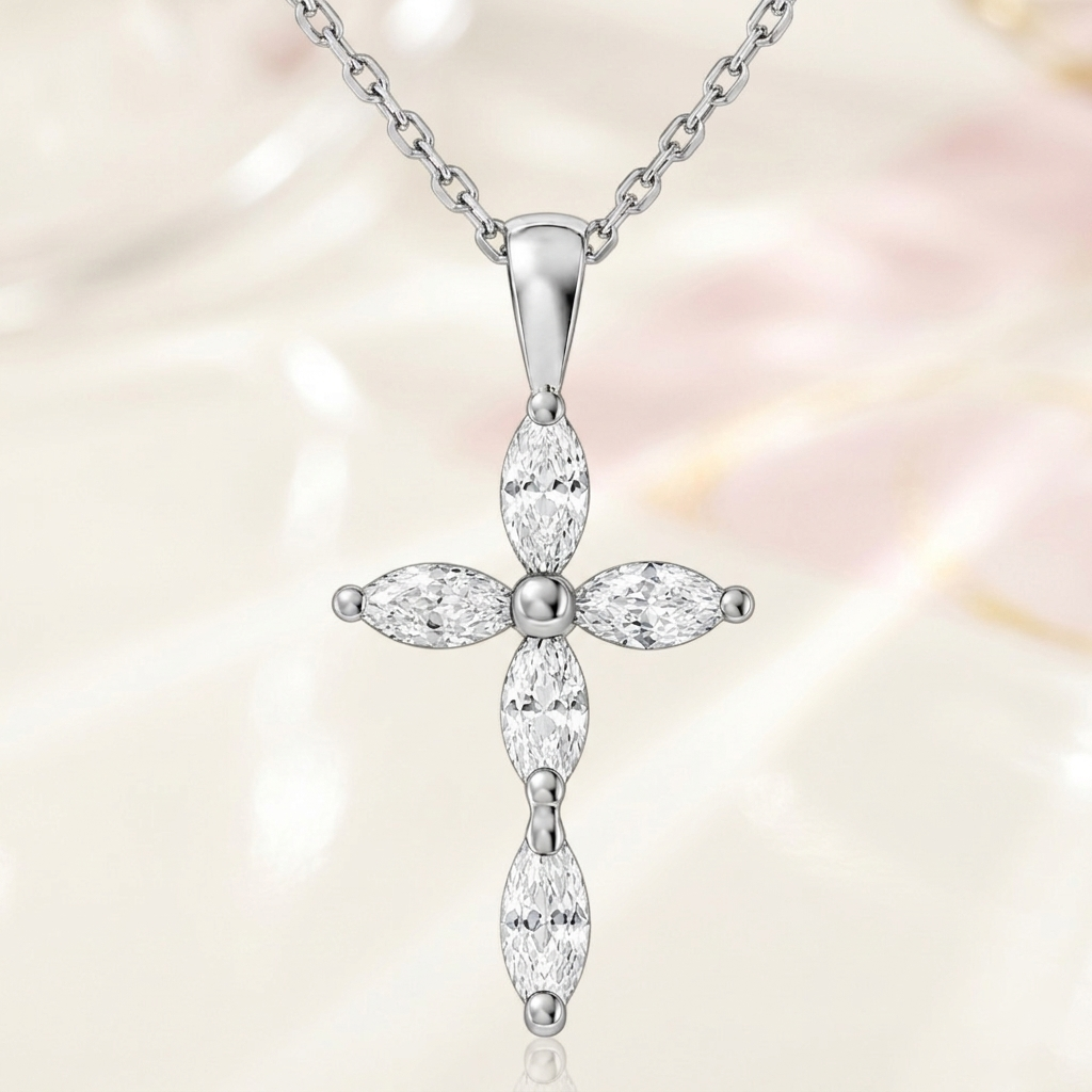 Collier Croix – Argent 925 Rhodié & Zirconiums