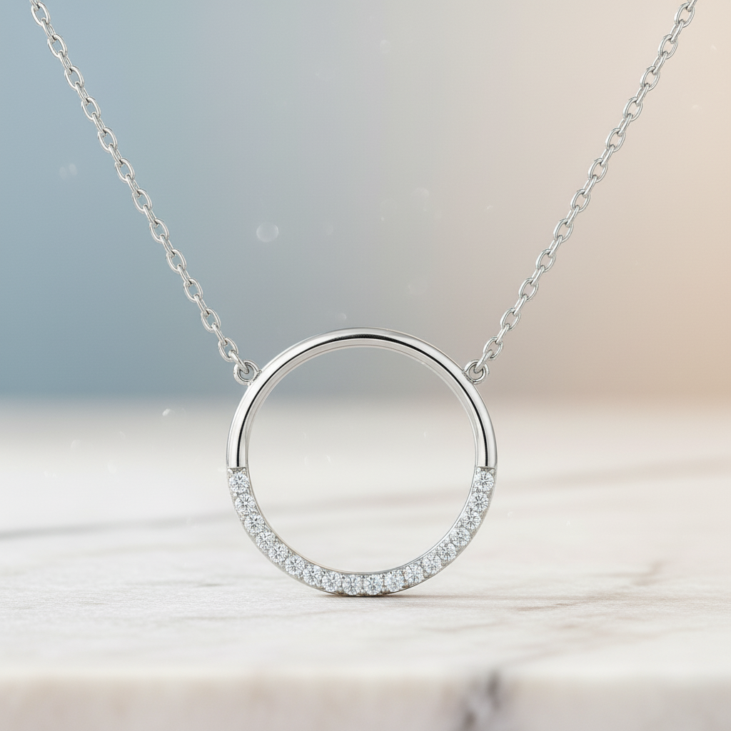 Collier Cercle en Argent 925 Rhodié & Zirconium