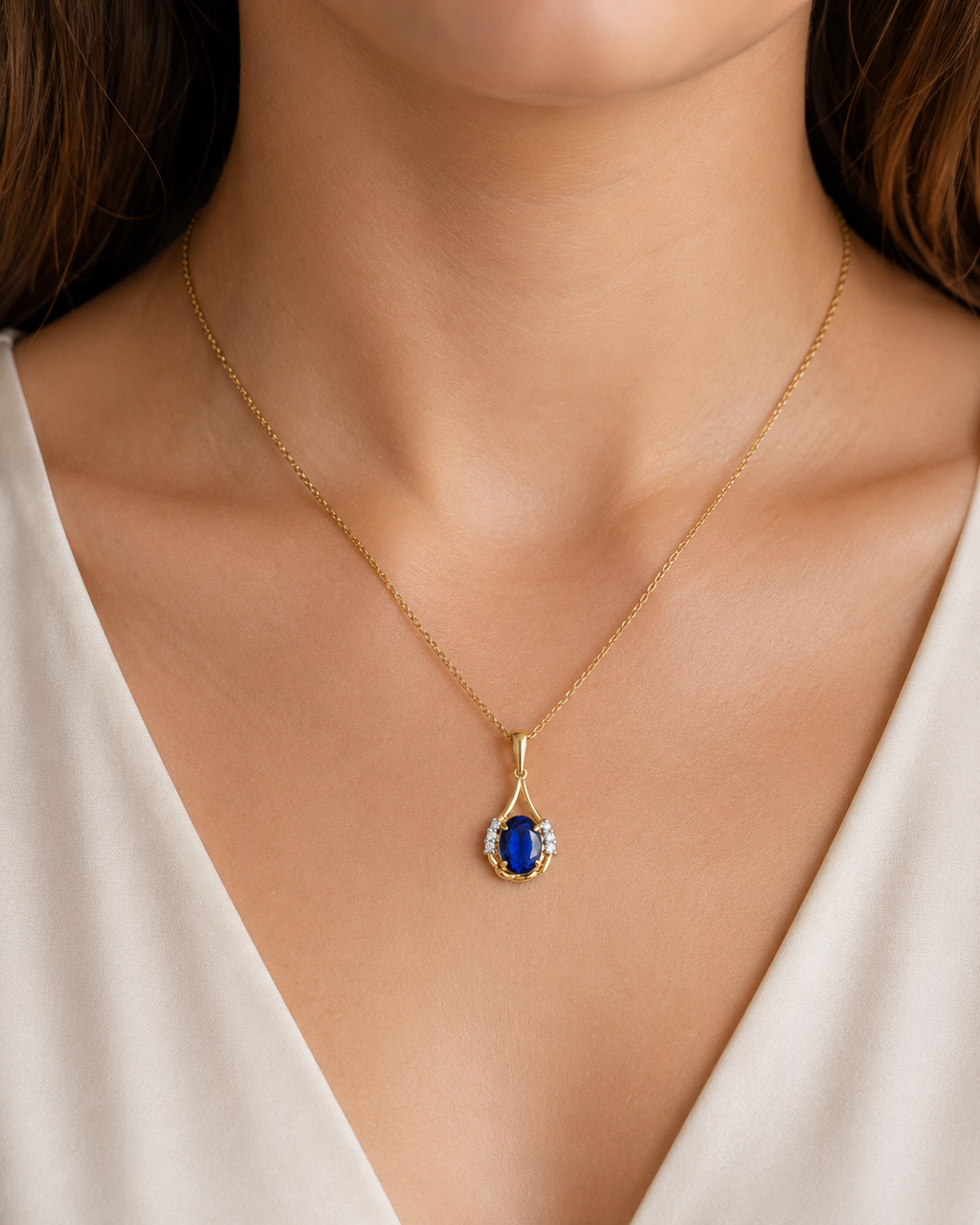 Collier Saphira Bleu – Plaqué Or Jaune 18 Carats