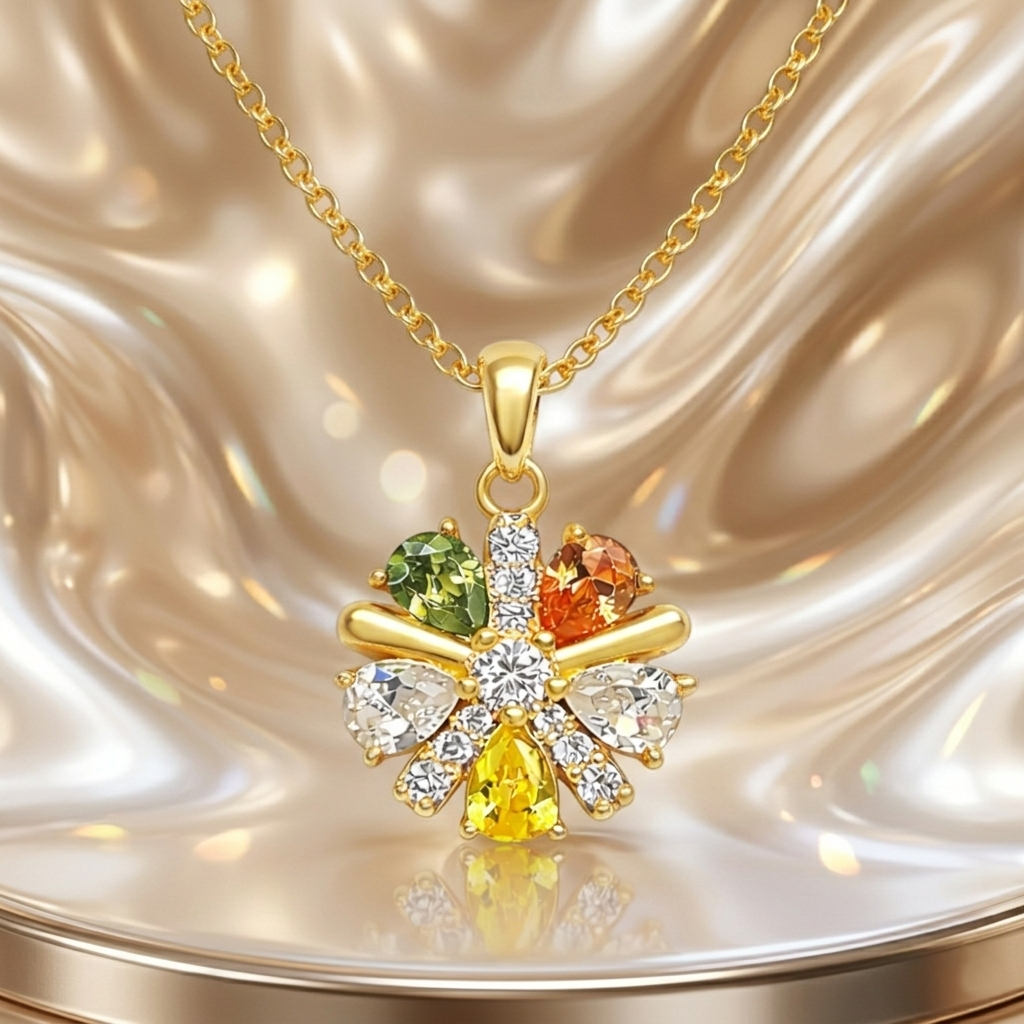 Collier Fleur Éclat – Plaqué Or 18 Carats & Zirconium