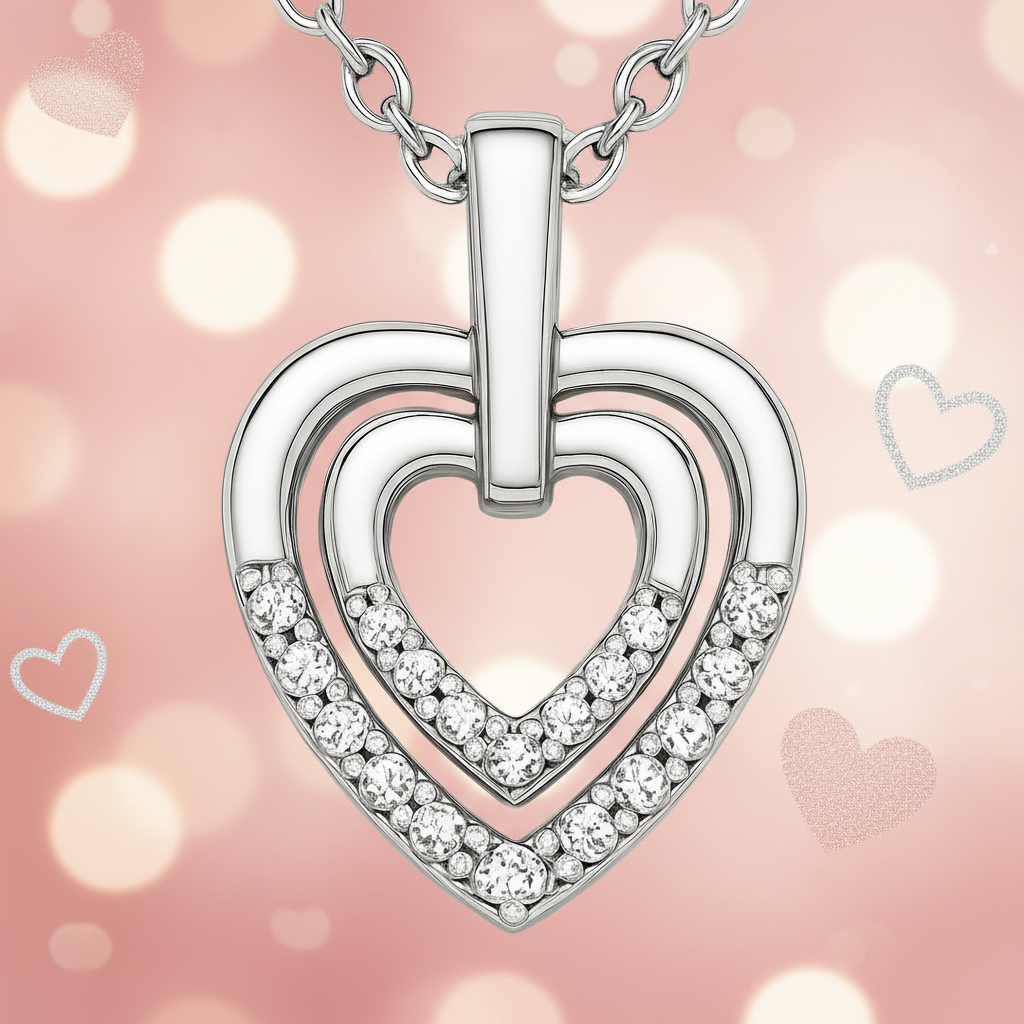 Collier Cœurs Entrelacés en Argent 925 Rhodié & Zirconium