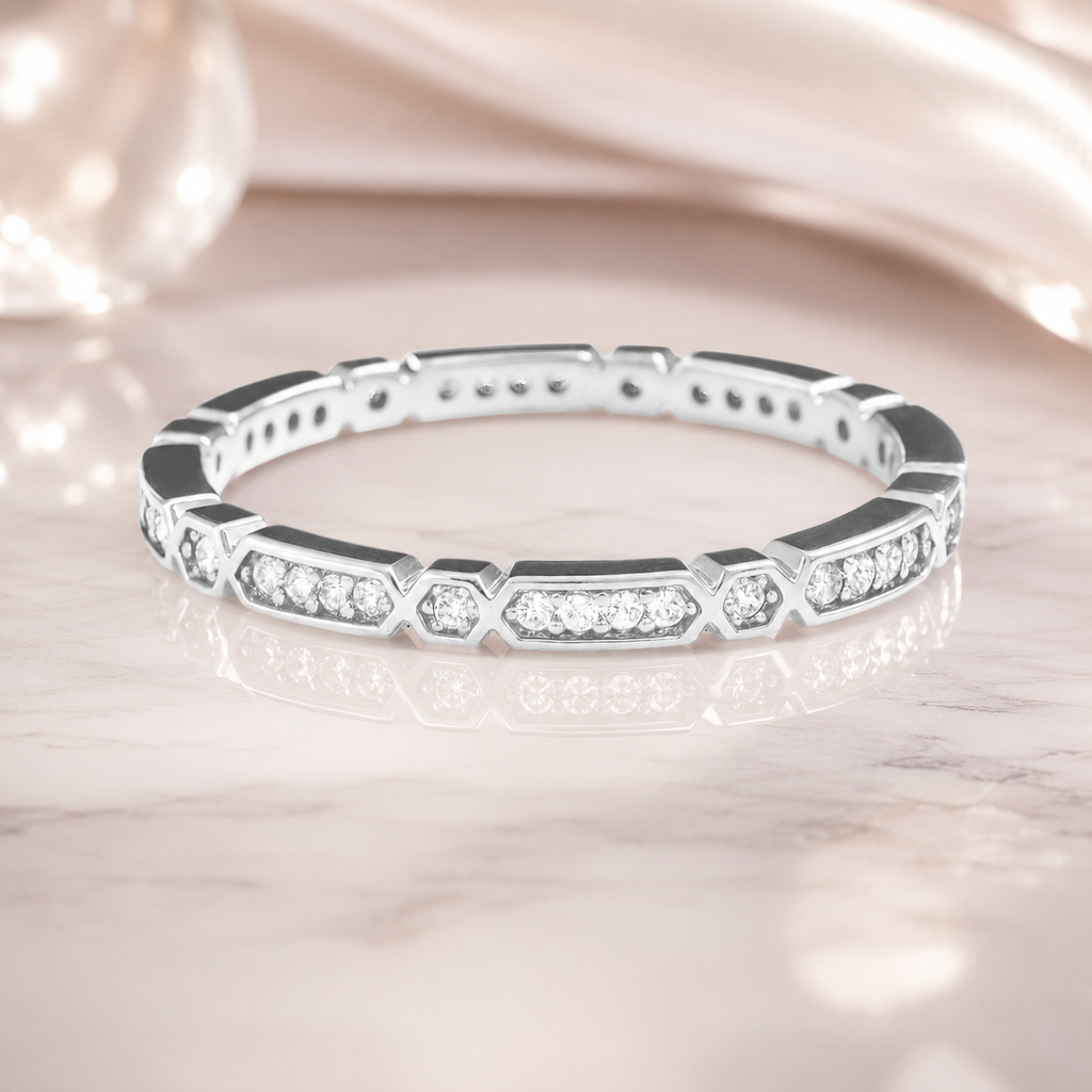 Bague Hexa Éclat – Argent 925 Rhodié & Zirconiums