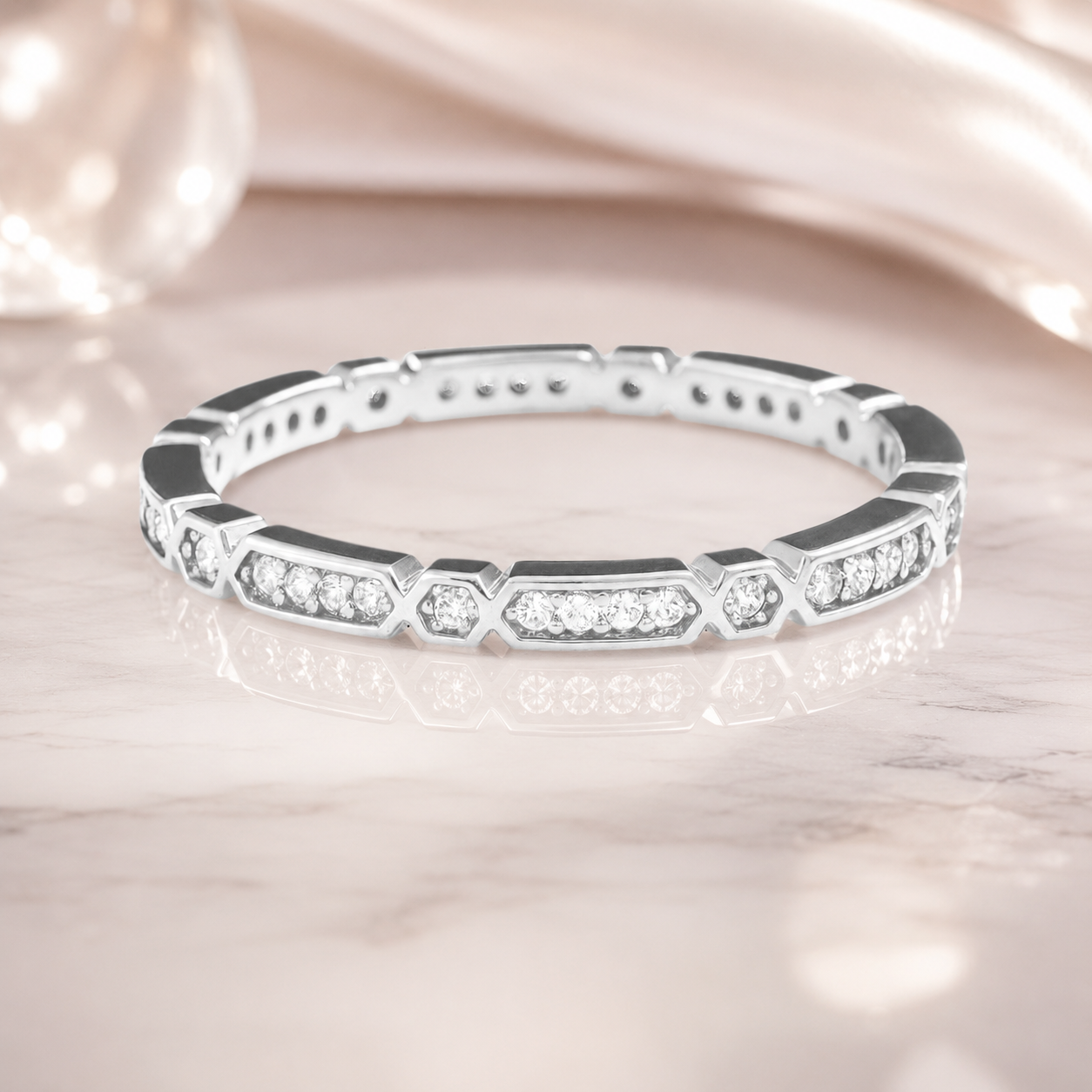 Bague Hexa Éclat – Argent 925 Rhodié & Zirconiums