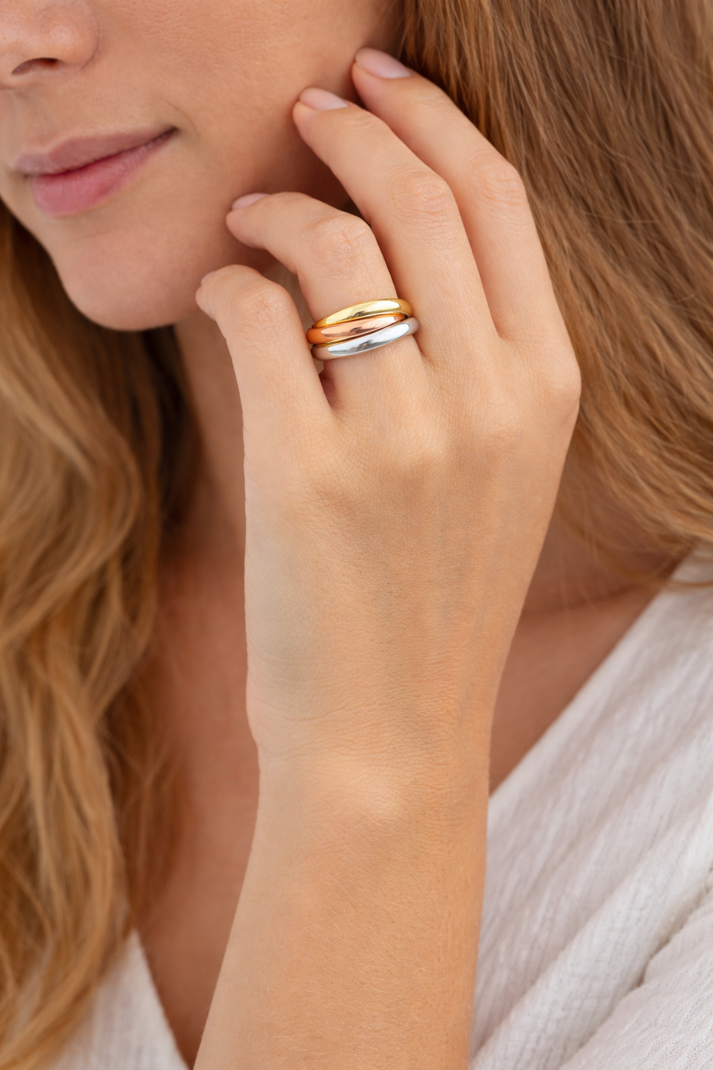 Bague 3 anneaux entrelacés – Plaqué or 18 carats