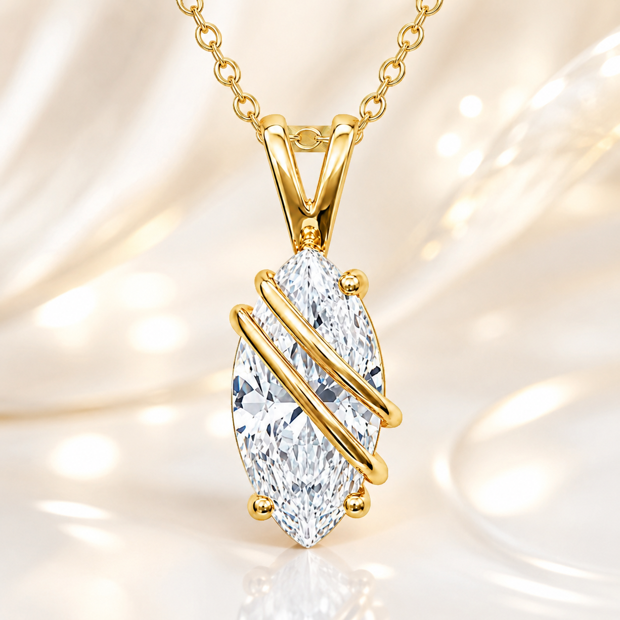 Collier Élégance Marquise – Plaqué Or Jaune 18 Carats & Zirconium