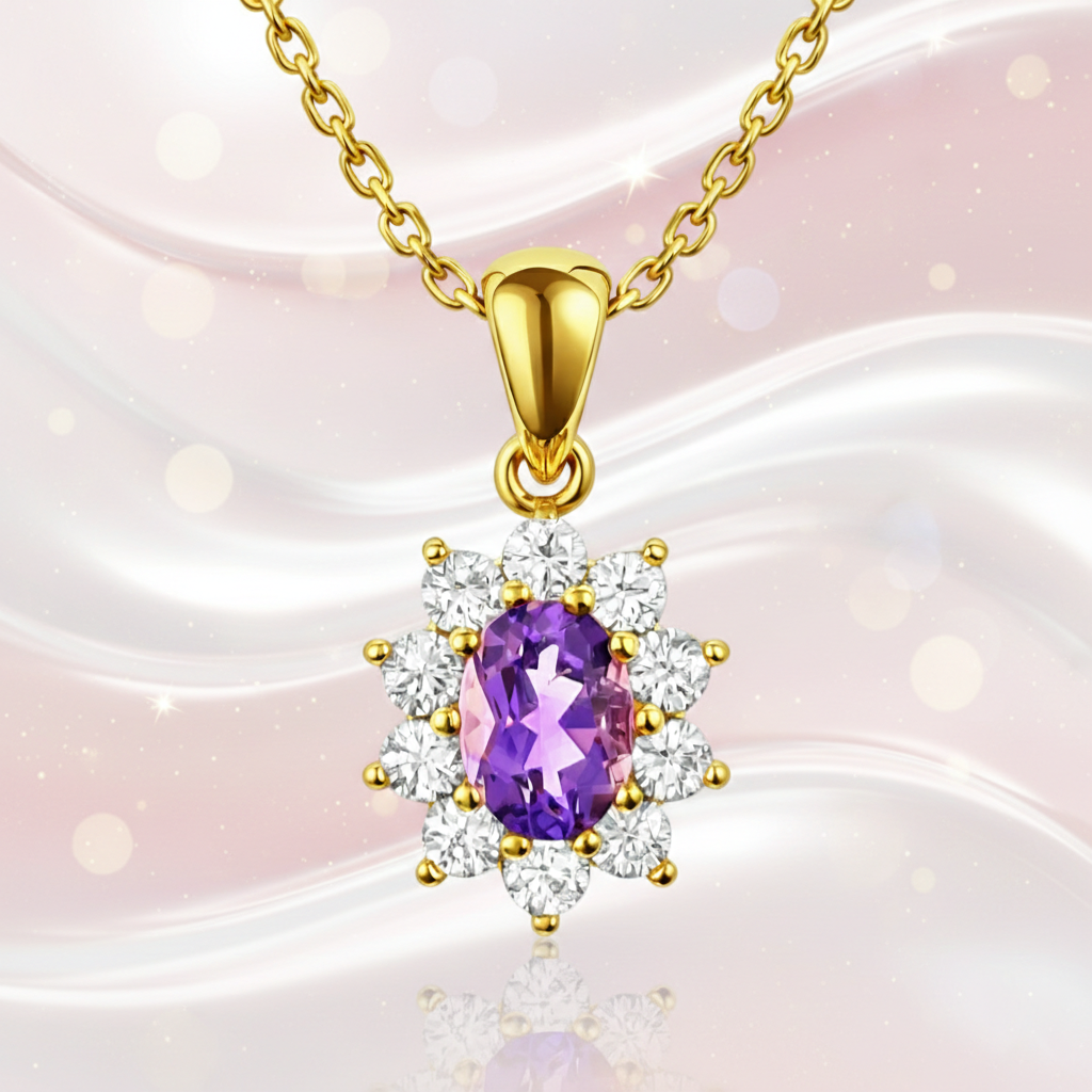 Collier Améthyste & Zirconiums – Plaqué Or 18 Carats