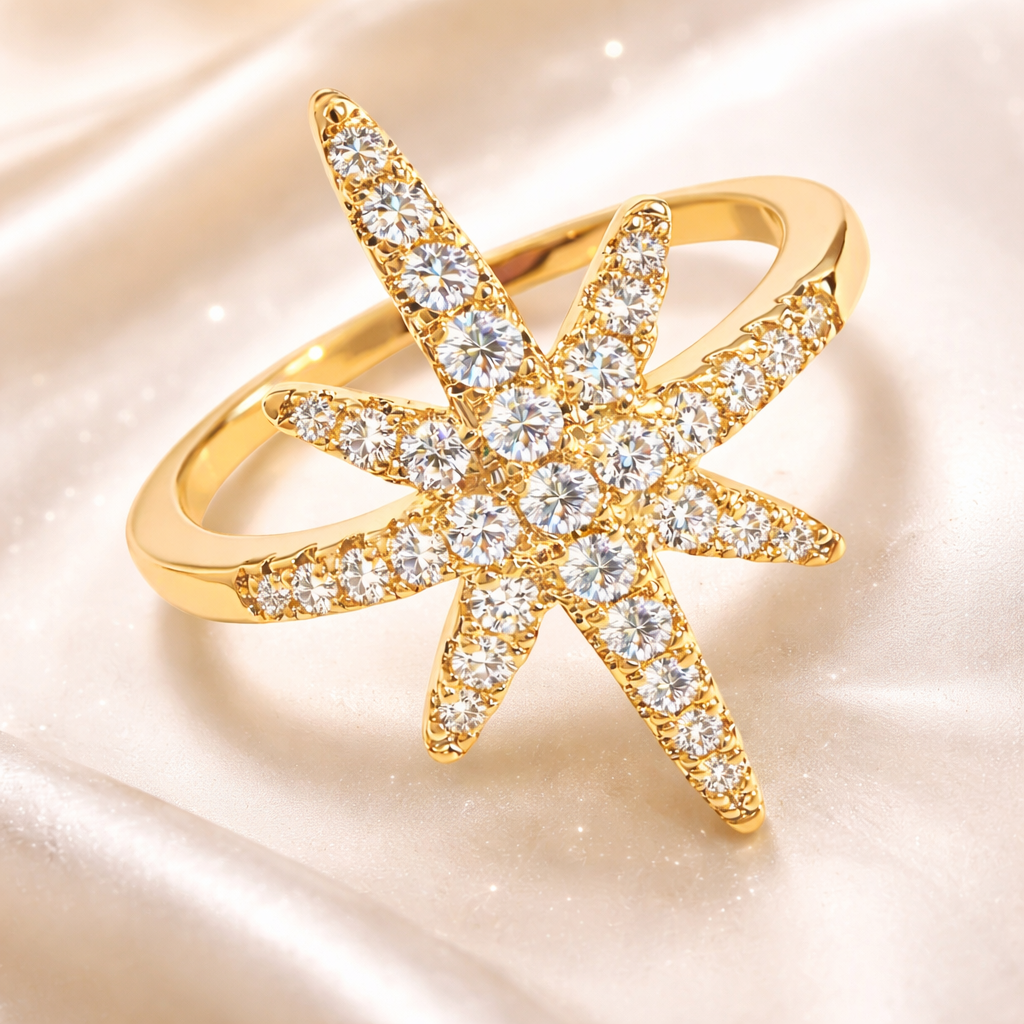 Bague Étoile en Plaqué Or 18 Carats & Zirconium – Éclat Élégant