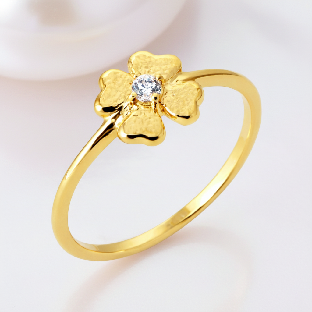 Bague Trèfle en Plaqué Or 18 Carats & Zirconium