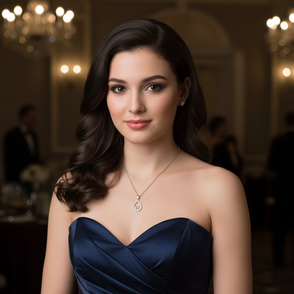 Collier en Argent 925 Rhodié & Zirconium – Pendentif Goutte Spirale Étincelante