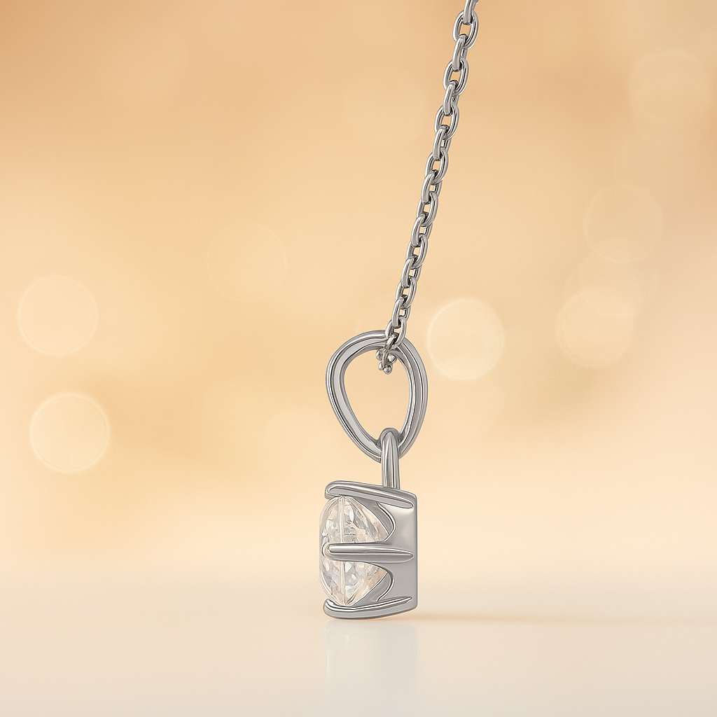 Collier Solitaire en Argent 925 Rhodié – Zirconium 6 mm | Chaîne 40 + 5 cm