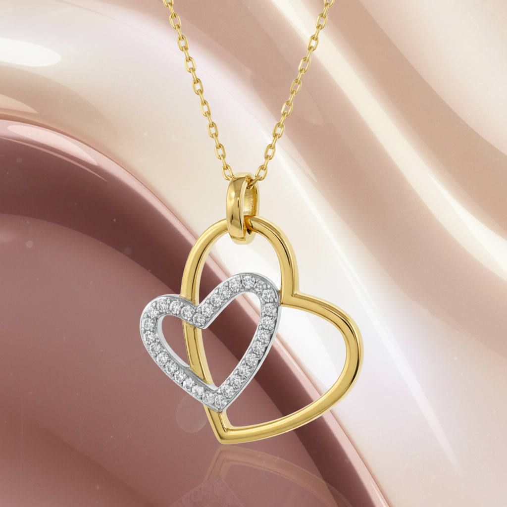 Collier Cœur Entrelacé – Plaqué Or Jaune & Blanc, Zirconium