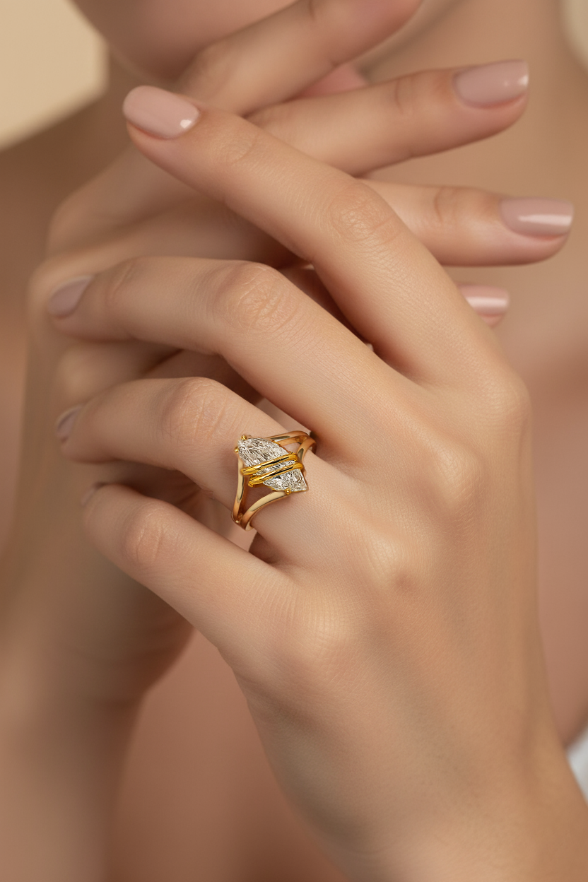 Bague Marquise en Plaqué Or & Zirconium – Élégance Moderne