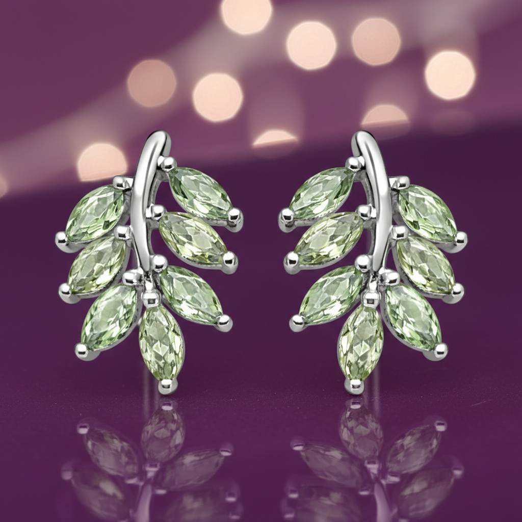 Boucles d’oreilles Feuillage en Argent 925 Rhodié & Zirconium Vert