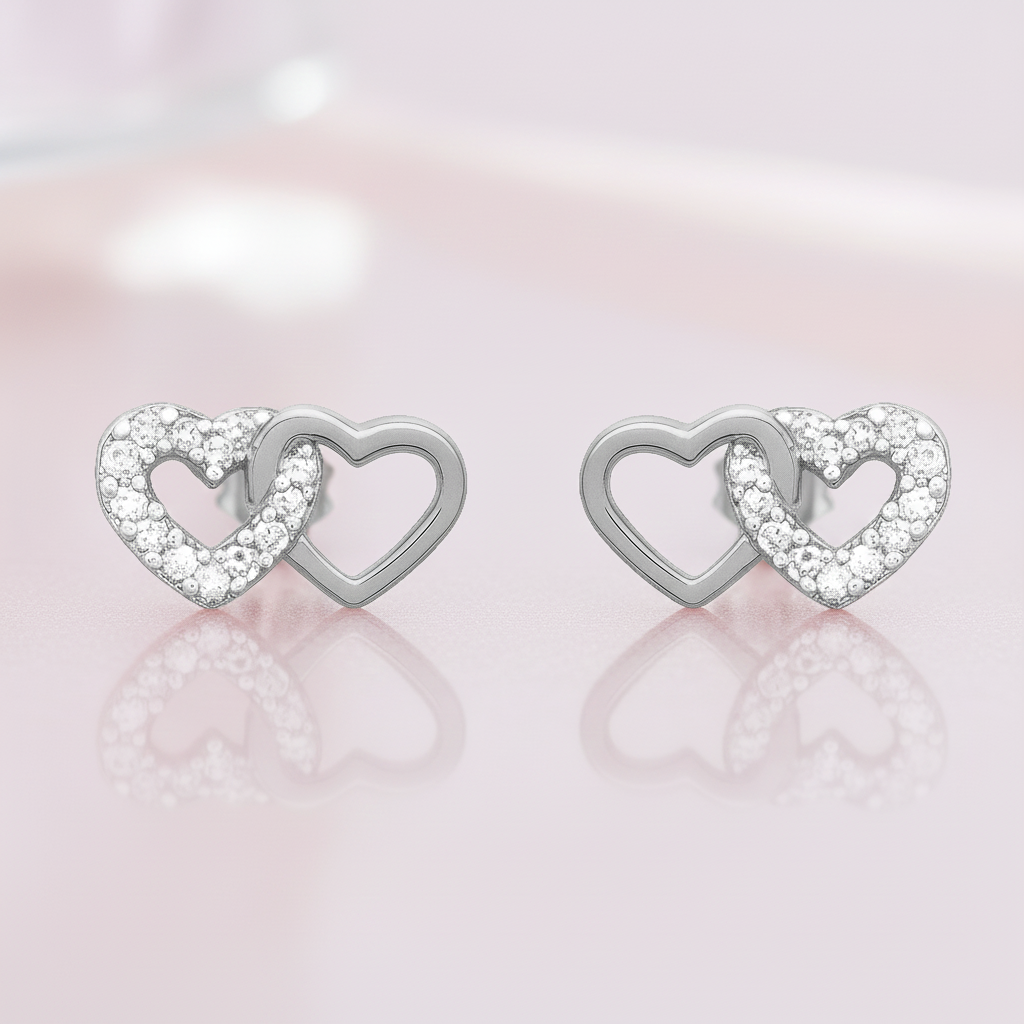 Boucles d’oreilles Cœurs Entrelacés – Argent 925 rhodié & Zirconium