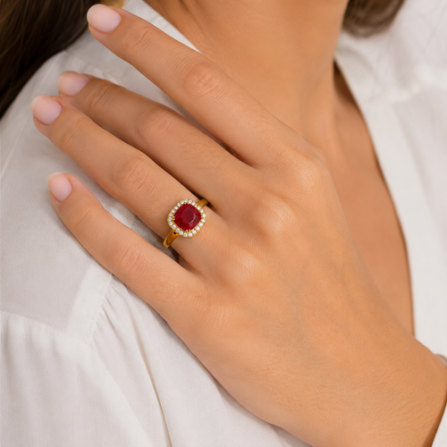 Bague Carrée Rouge – Plaqué Or 18 Carats