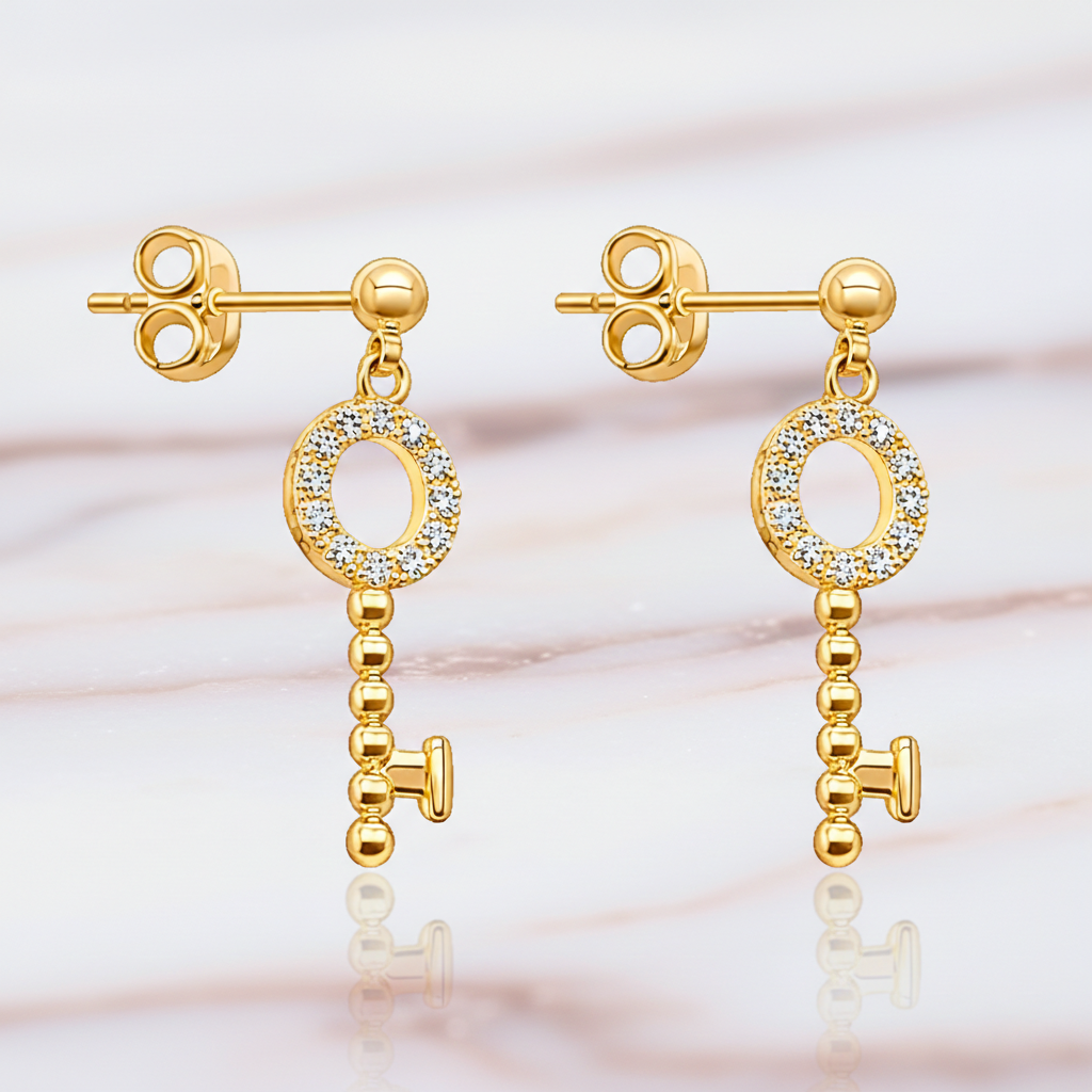 Boucles d’oreilles Clé en plaqué or 18 carats & zirconium