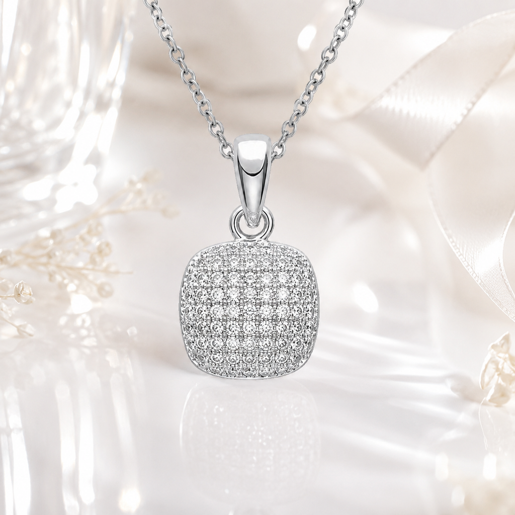 Collier en Argent 925 Rhodié & Zirconiums – Pendentif Pavé Carré | Orinae
