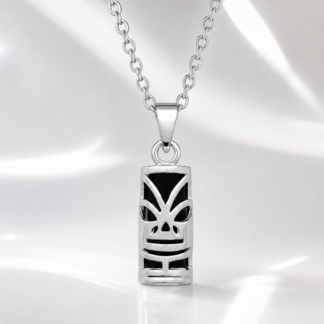 Collier Tiki en Argent 925 Rhodié & Onyx Synthétique