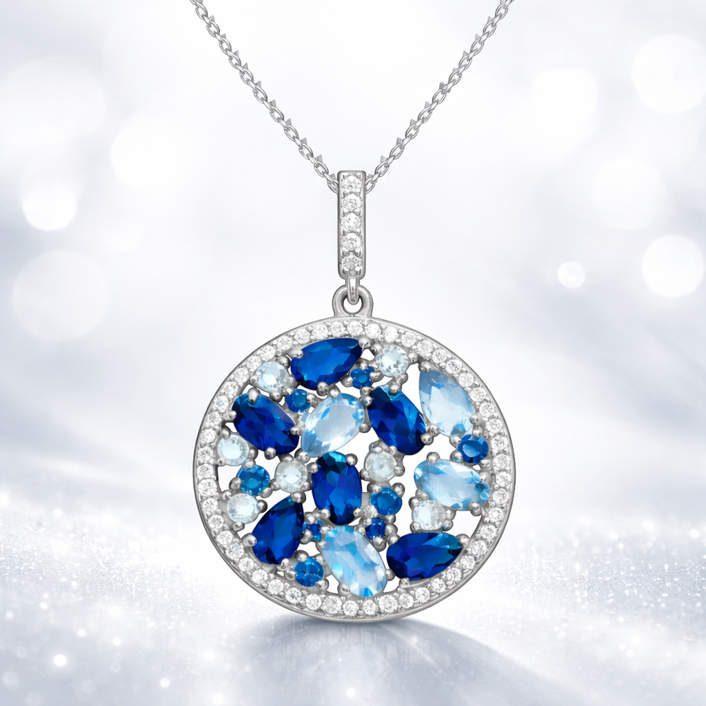 Collier Rond Éclat Bleu – Argent 925 Rhodié & Zirconiums