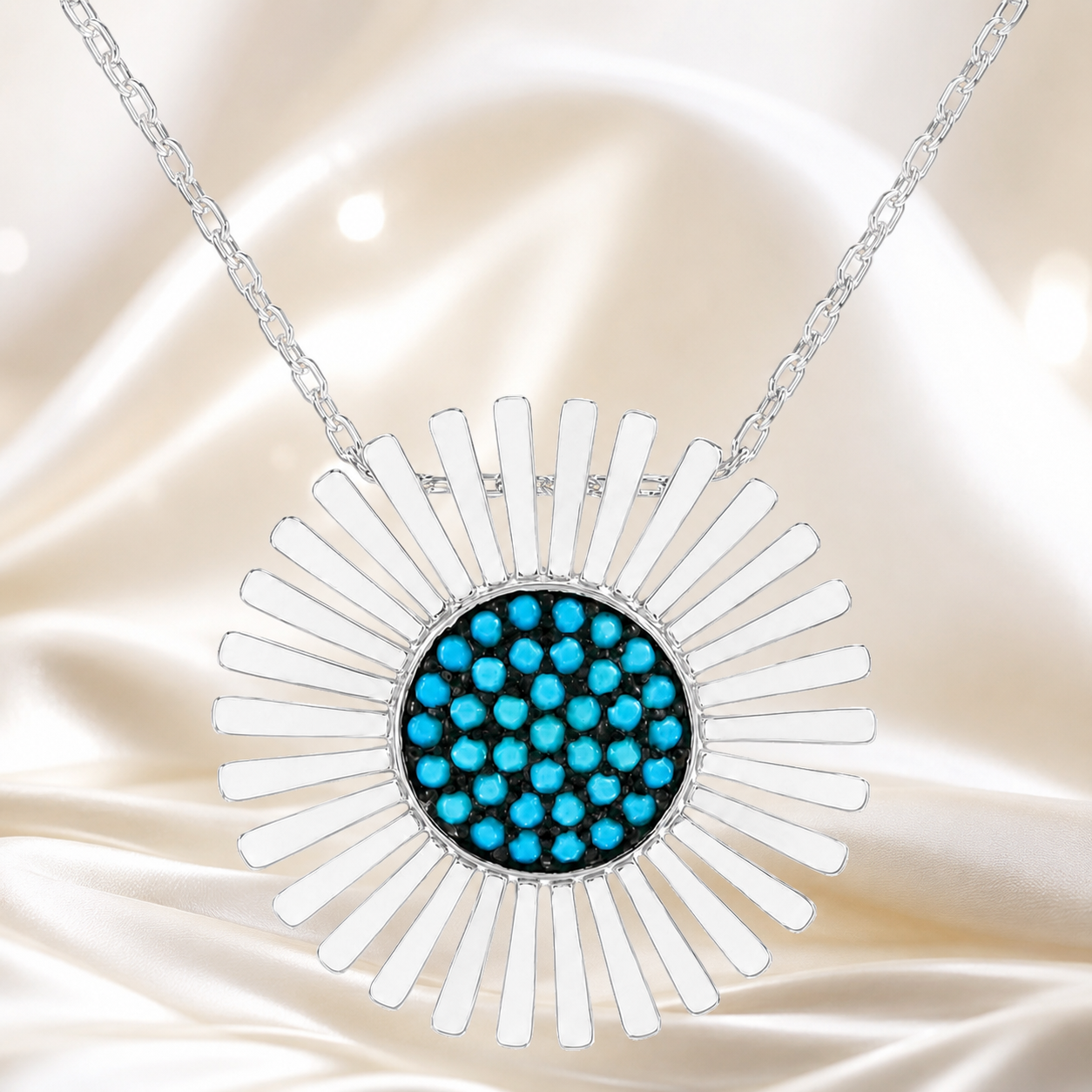 Collier Soleil Turquoise Argent 925 Rhodié