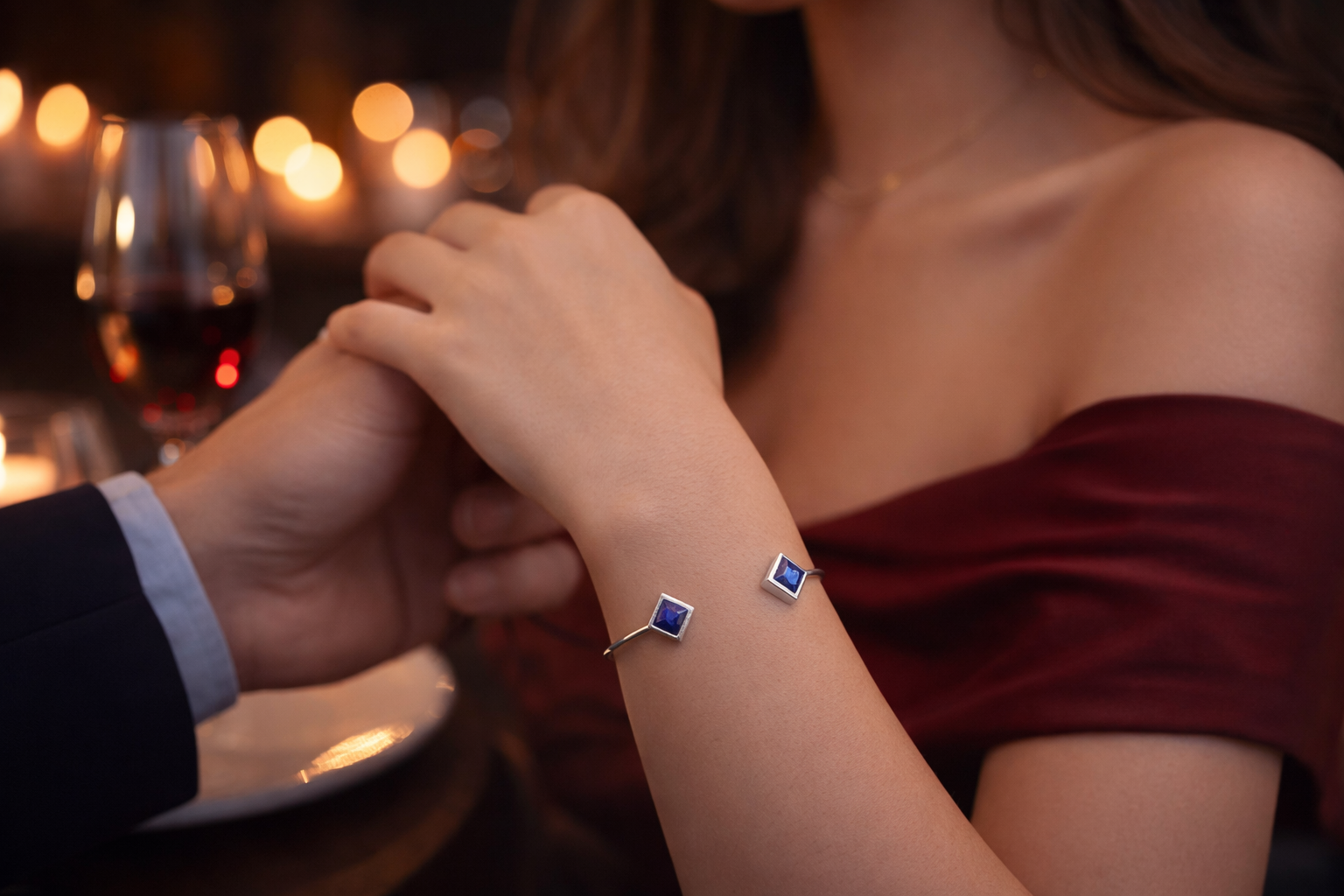 Bracelet Jonc Ouvert en Argent 925 Rhodié & Lapis Lazuli