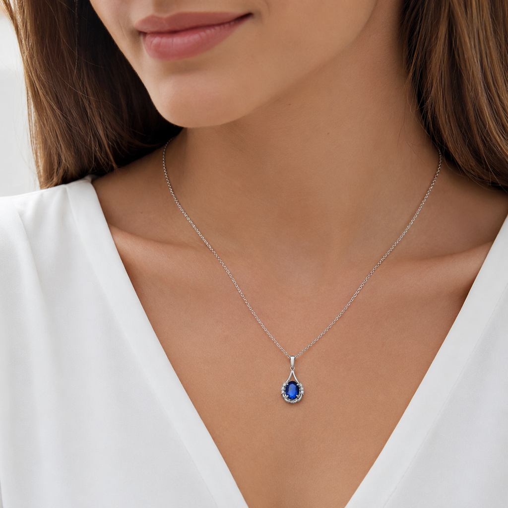 Collier Argent 925 Rhodié & Zirconiums Bleus et Blancs