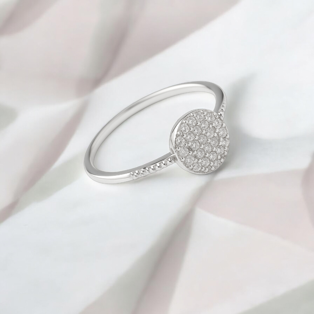 Bague en Argent 925 Rhodié – Pavé de Zirconium Étincelant | Bague Fine Femme
