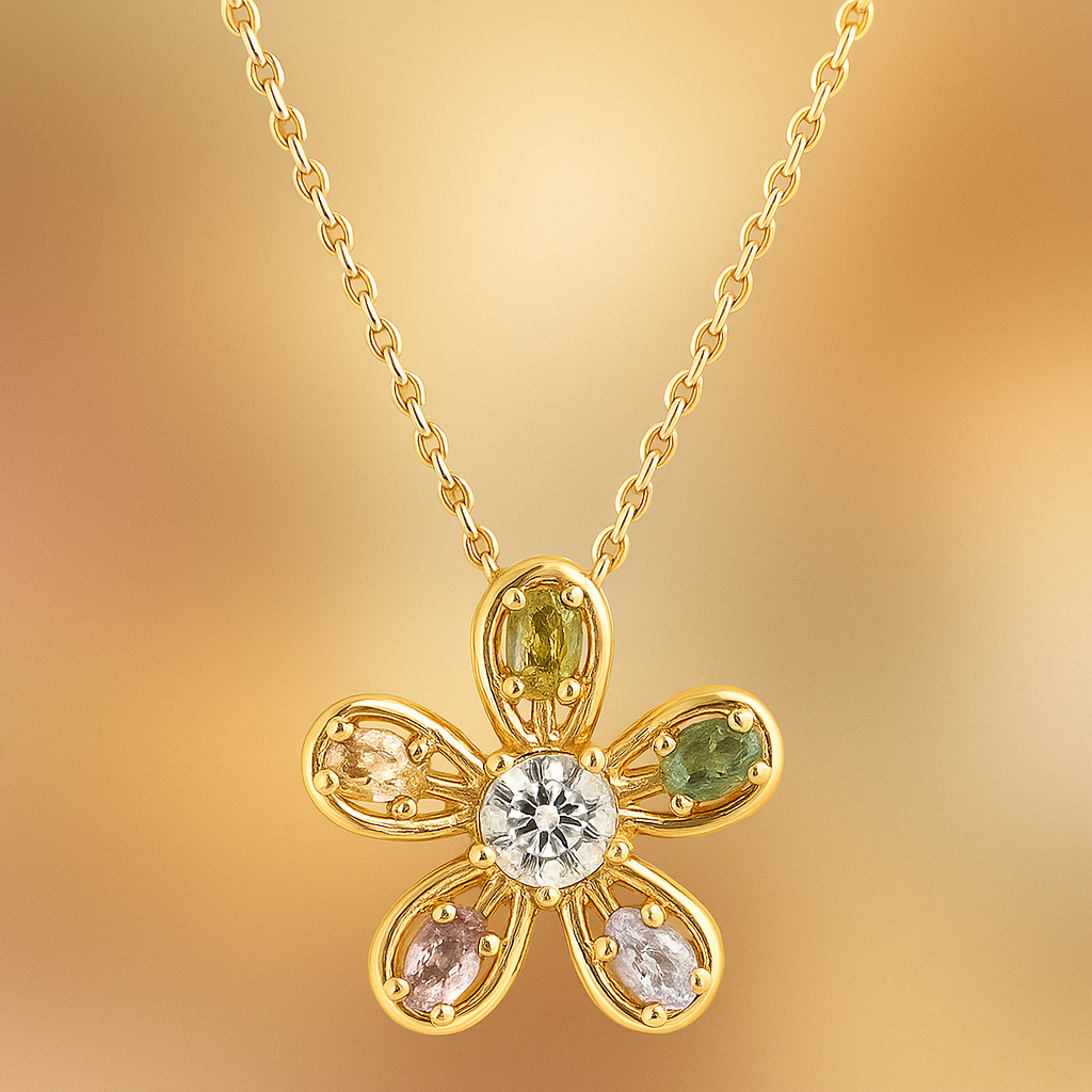 Collier Fleur Multicolore – Plaqué Or & Zirconium