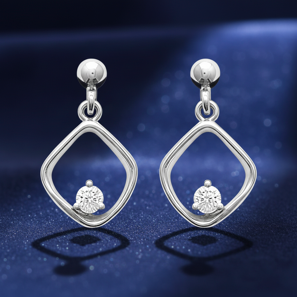 Boucles d’oreilles pendantes en argent rhodié & zirconium blanc – Élégance minimaliste