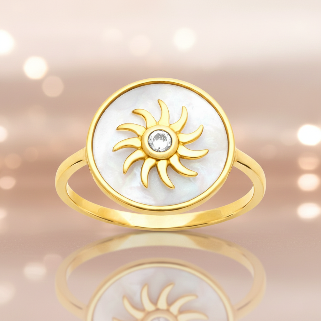 Bague Soleil Nacre & Zirconium – Plaqué Or 18 Carats
