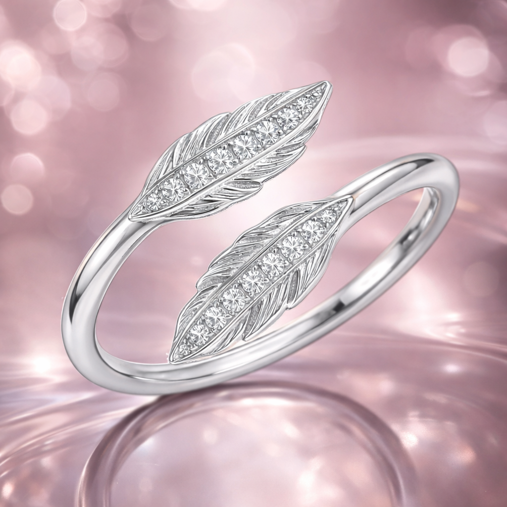 Bague Feuille Élégance – Argent 925 Rhodié & Zirconiums